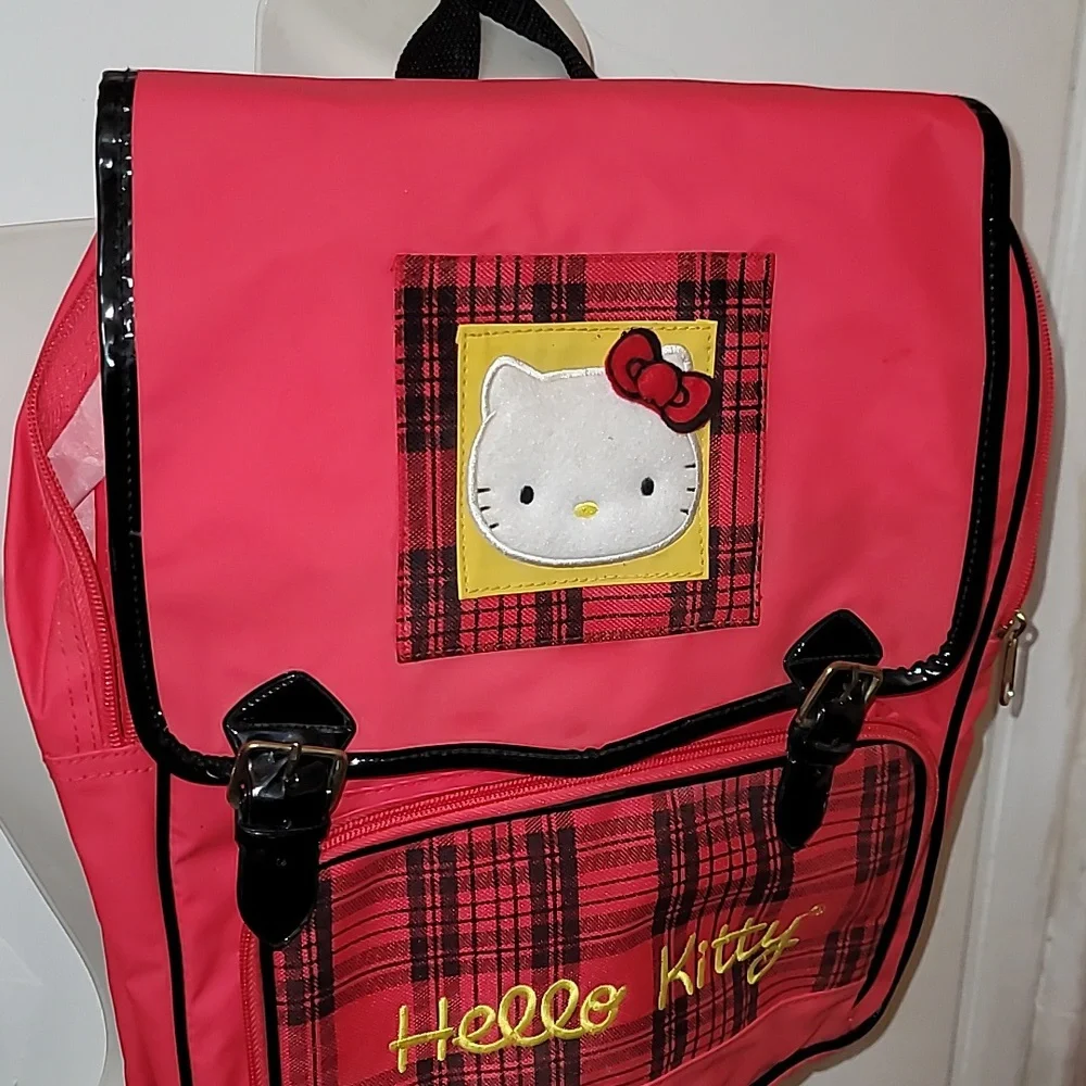 Hello kitty backpack red plaid kitty cat vintage Sanrio Smiles Pyramid